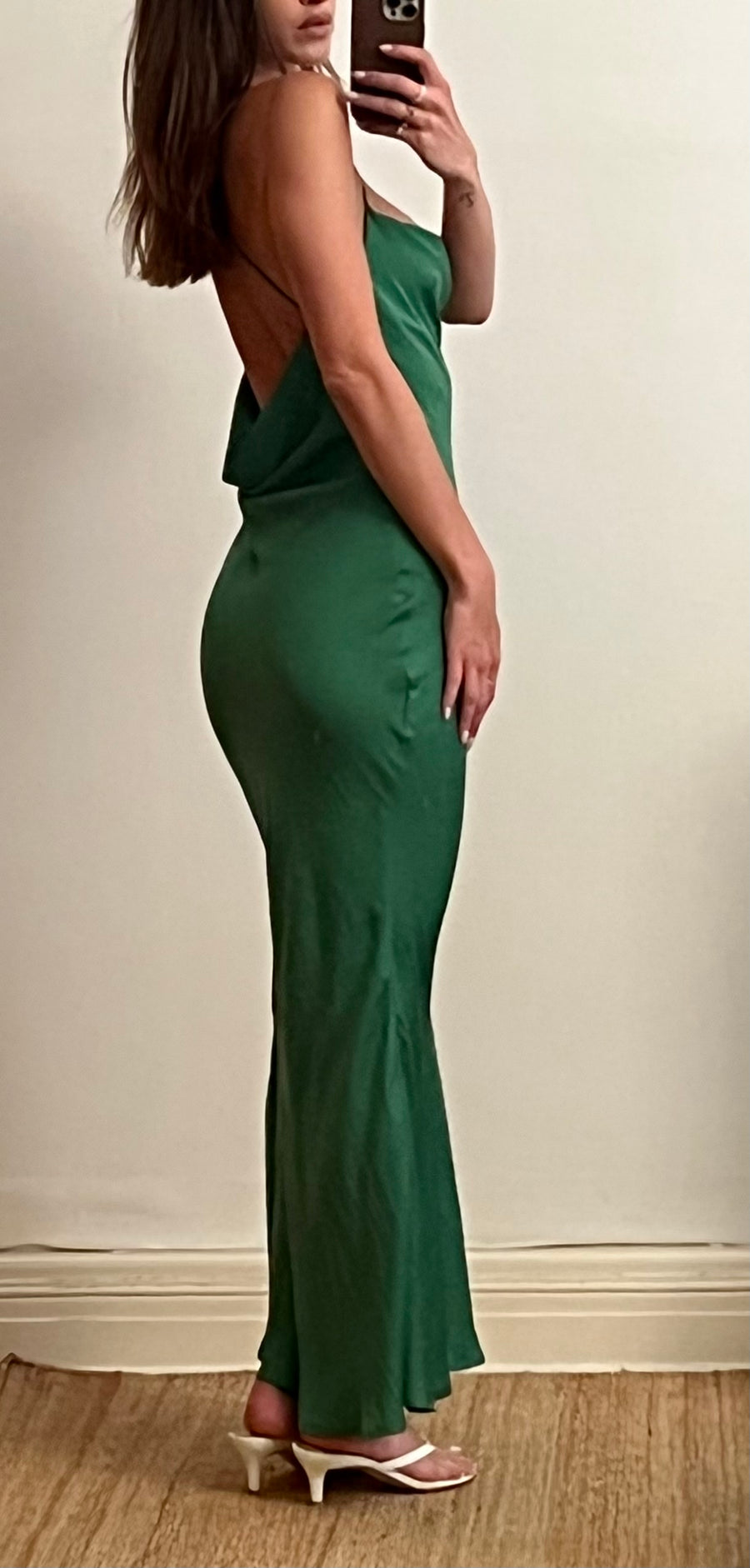 Green Silk Cowl Neck Dress