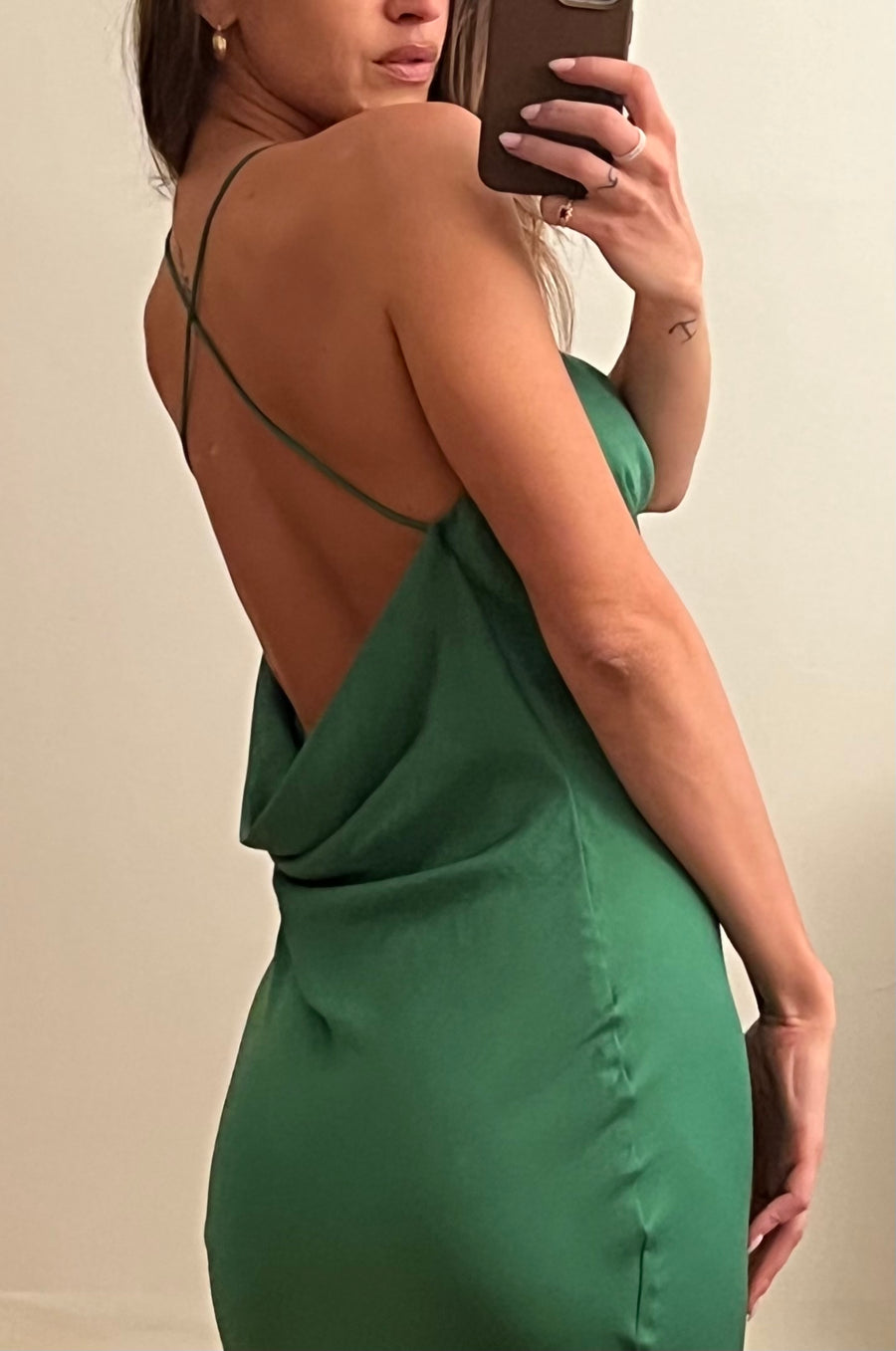Green Silk Cowl Neck Dress